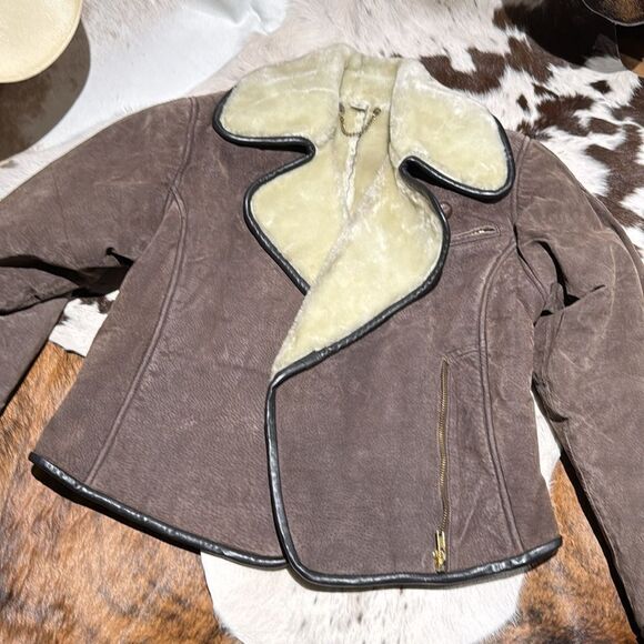 VINTAGE MAGGIE LAWRENCE LEATHER SHEARLING BIKER JACKET SIZE PETITE SMALL - Picture 7 of 14